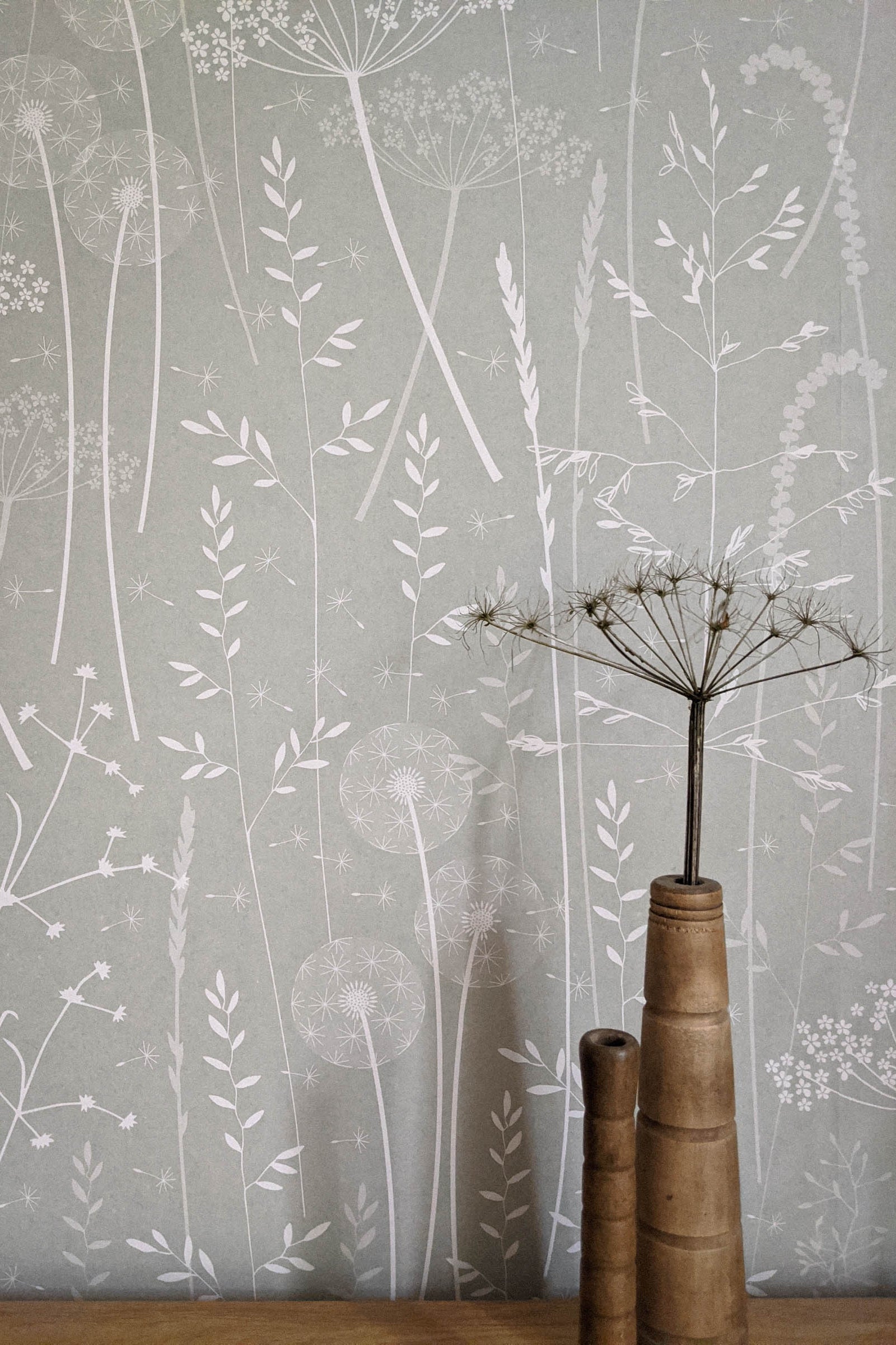 soft sage green wallpaper with paper meadow pattern by Hannah Nunn