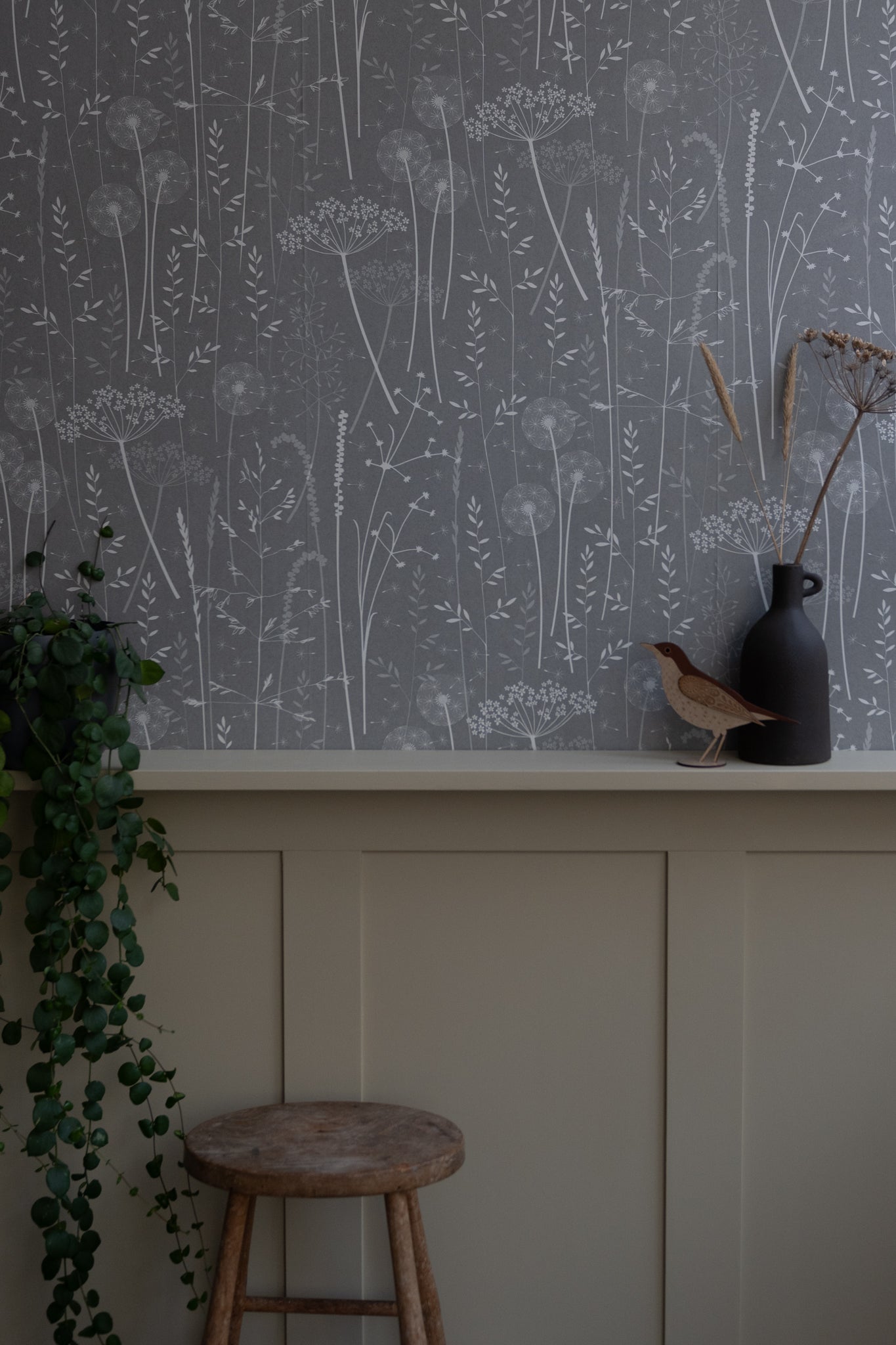 Paper Meadow Wallpaper in Charcoal